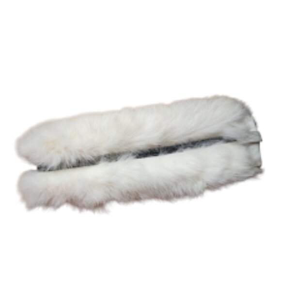 VINTAGE white fur headband satin lined stretch headband snow bunny apres ski - Picture 3 of 11